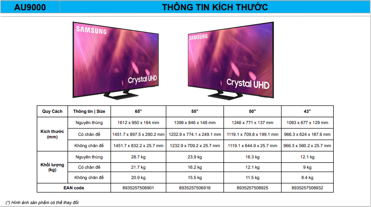 Giới thiệu tivi Samsung năm 2021- AU9000 inch size